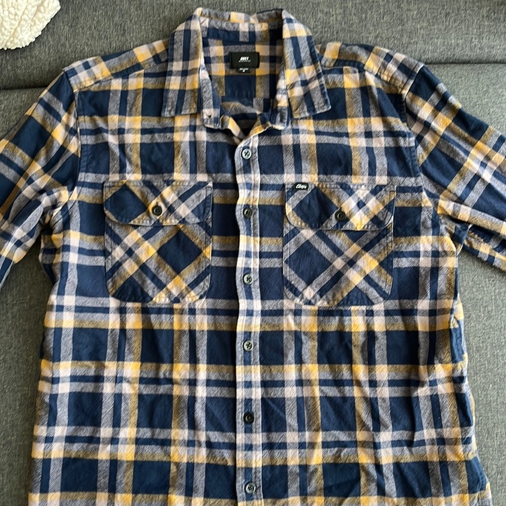 Obey Flannel. Blue/Yellow/Gray. XL.